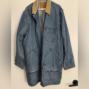 Levi's Blue Denim Trench Jacket with Tan Accents